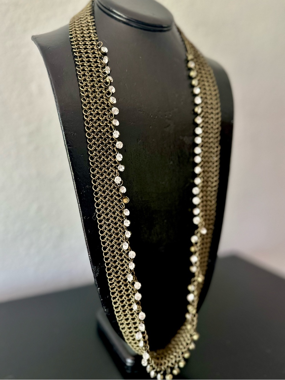 Chainmail and Rhinestone Long Necklace - Women Jewelry